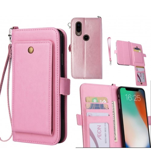 Moto P40 Case Retro Leather Wallet Case - Pink