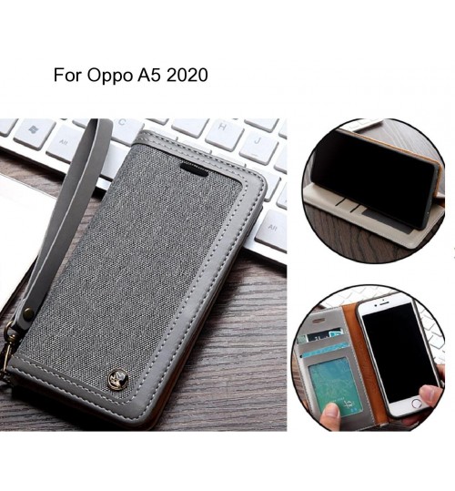 Oppo A5 2020 Case Wallet Denim Leather Case - Silver