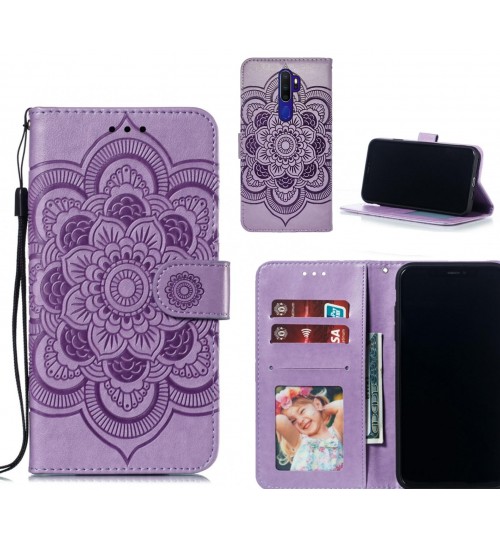 Oppo A9 2020 Case Leather Wallet Case Embossed Pattern - Purple
