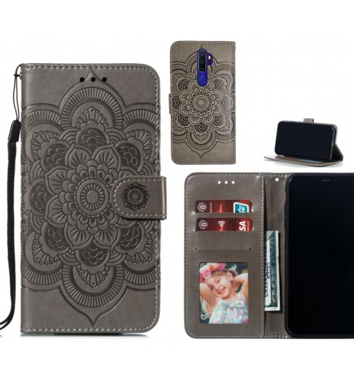 Oppo A9 2020 Case Leather Wallet Case Embossed Pattern - Grey
