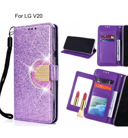 Lg V20 Case Glaring Wallet Leather Case With Mirror - Purple