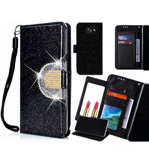 Galaxy A7 2017 Case Glaring Wallet Leather Case With Mirror - Black