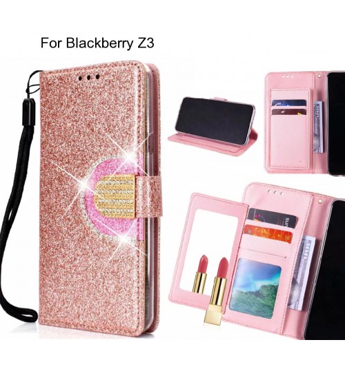Blackberry Z3 Case Glaring Wallet Leather Case With Mirror