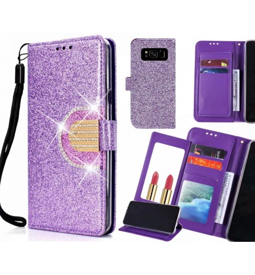 Galaxy S8 Case Glaring Wallet Leather Case With Mirror - Purple