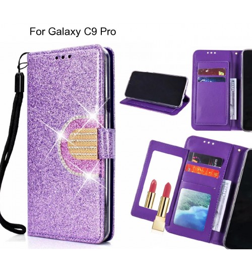 Galaxy C9 Pro Case Glaring Wallet Leather Case With Mirror
