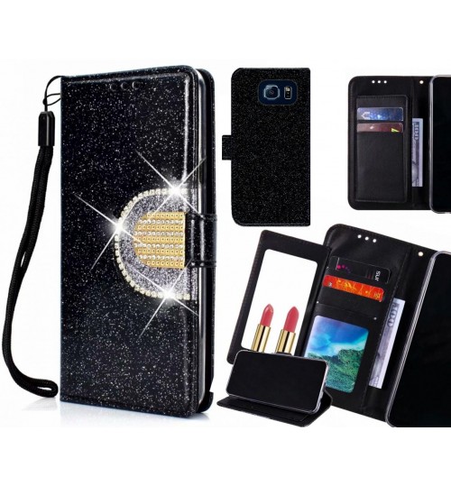 Galaxy S6 Case Glaring Wallet Leather Case With Mirror - Black