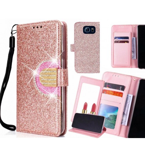 Galaxy S6 Case Glaring Wallet Leather Case With Mirror - Pink