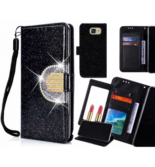 Galaxy A5 2016 Case Glaring Wallet Leather Case With Mirror - Black