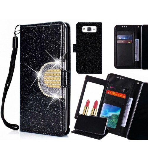 Galaxy J5 Case Glaring Wallet Leather Case With Mirror - Black