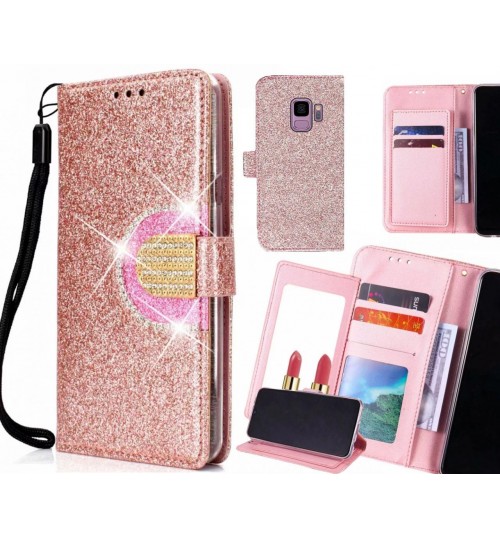 Galaxy S9 Case Glaring Wallet Leather Case With Mirror - Pink