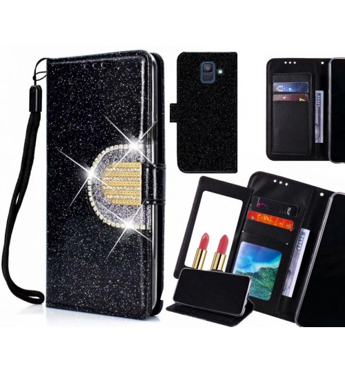 Galaxy A6 2018 Case Glaring Wallet Leather Case With Mirror - Black