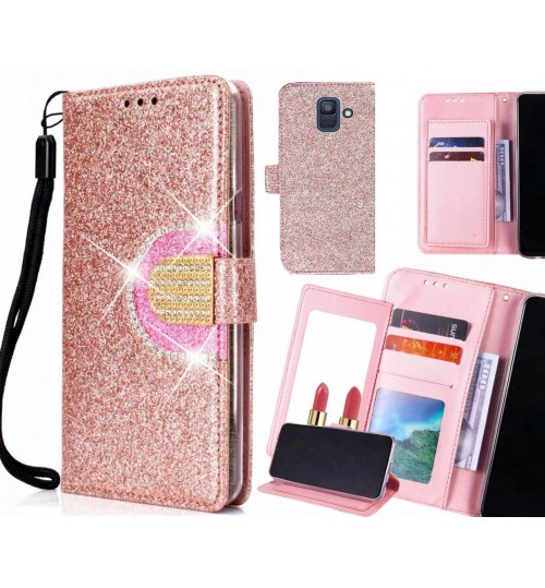 Galaxy A6 2018 Case Glaring Wallet Leather Case With Mirror - Pink