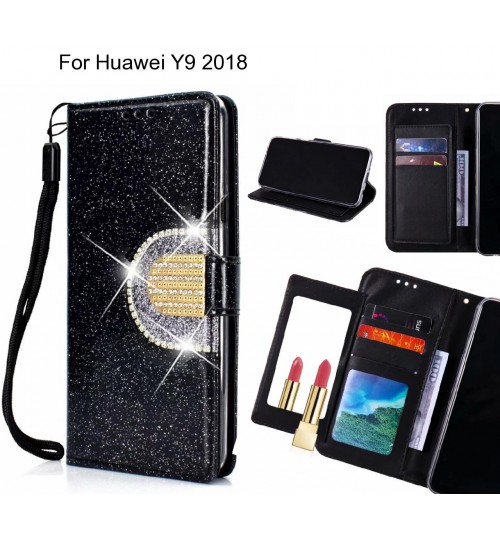 Huawei Y9 2018 Case Glaring Wallet Leather Case With Mirror - Black