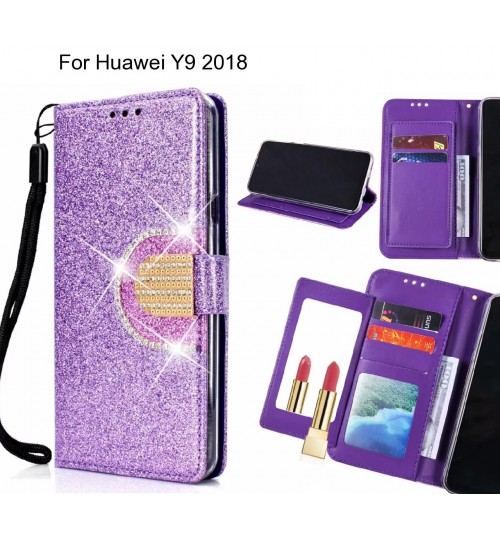 Huawei Y9 2018 Case Glaring Wallet Leather Case With Mirror - Purple