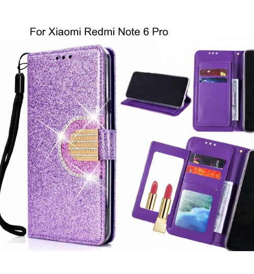 Xiaomi Redmi Note 6 Pro Case Glaring Wallet Leather Case With Mirror - Purple