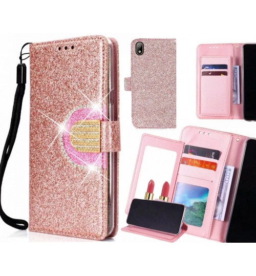 Huawei Y5 2019 Case Glaring Wallet Leather Case With Mirror - Pink