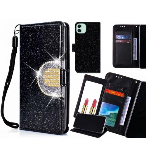 Iphone 11 Case Glaring Wallet Leather Case With Mirror - Black