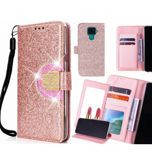 Huawei Nova 5i Pro Case Glaring Wallet Leather Case With Mirror - Pink