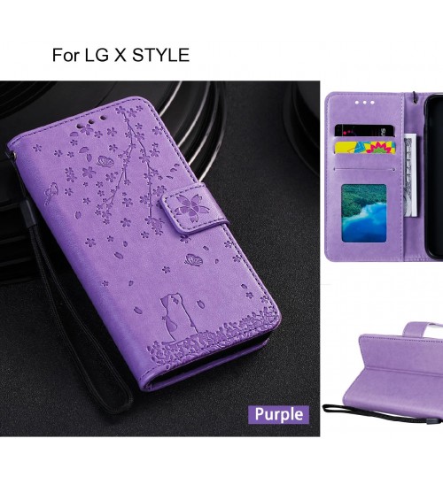 Lg X Style Case Embossed Wallet Leather Case - Purple