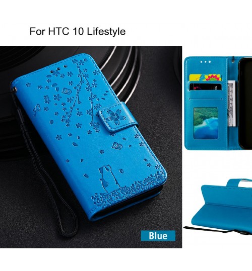 Htc 10 Lifestyle Case Embossed Wallet Leather Case - Blue