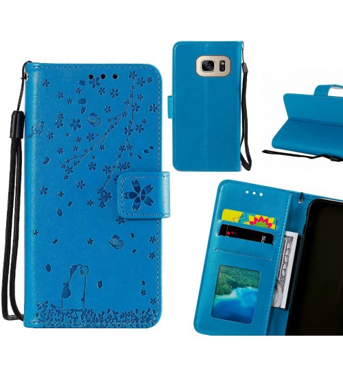 Galaxy S7 Case Embossed Wallet Leather Case - Blue