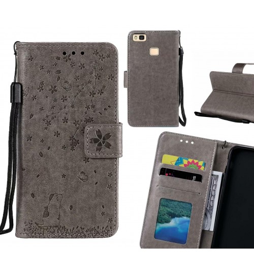 Huawei P9 Lite Case Embossed Wallet Leather Case - Grey