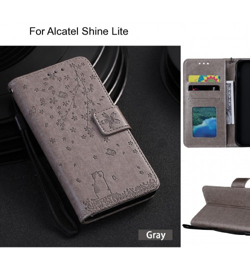 Alcatel Shine Lite Case Embossed Wallet Leather Case - Grey