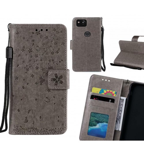 Google Pixel 2 Case Embossed Wallet Leather Case - Grey
