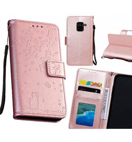 Galaxy A8 (2018) Case Embossed Wallet Leather Case - Rose Gold