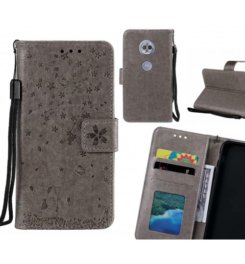 Moto G6 Play Case Embossed Wallet Leather Case - Grey