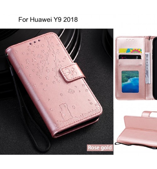 Huawei Y9 2018 Case Embossed Wallet Leather Case - Rose Gold