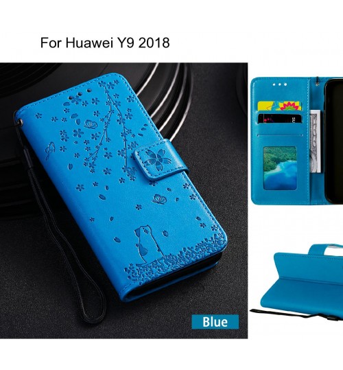 Huawei Y9 2018 Case Embossed Wallet Leather Case - Blue
