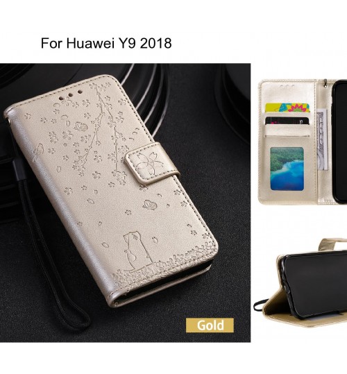 Huawei Y9 2018 Case Embossed Wallet Leather Case - Gold