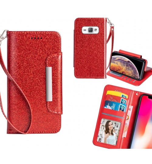 Galaxy J1 2016 Case Glitter Wallet Case Id Wide Magnetic Closure - Red