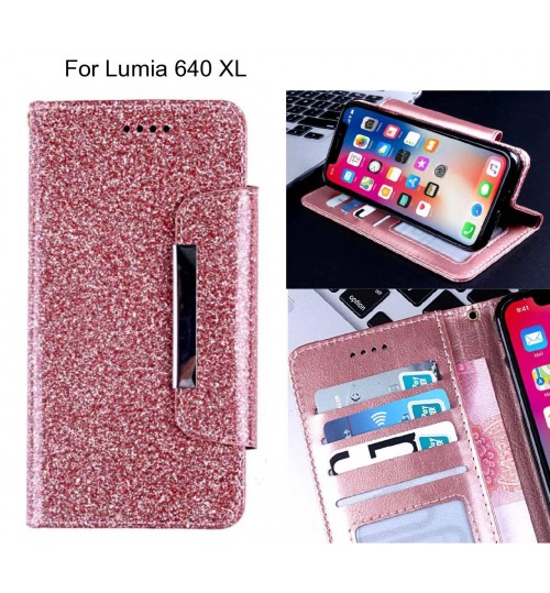 Lumia 640 Xl Case Glitter Wallet Case Id Wide Magnetic Closure - Pink