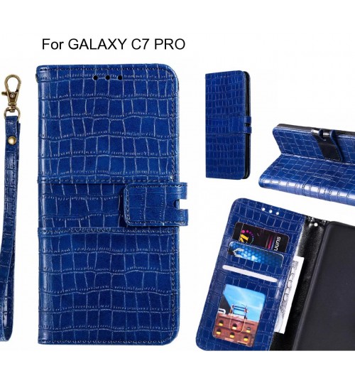 Galaxy C7 Pro Case Croco Wallet Leather Case - Blue