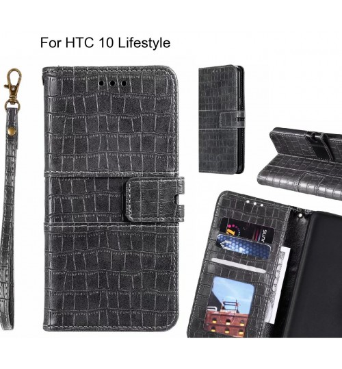 Htc 10 Lifestyle Case Croco Wallet Leather Case - Grey