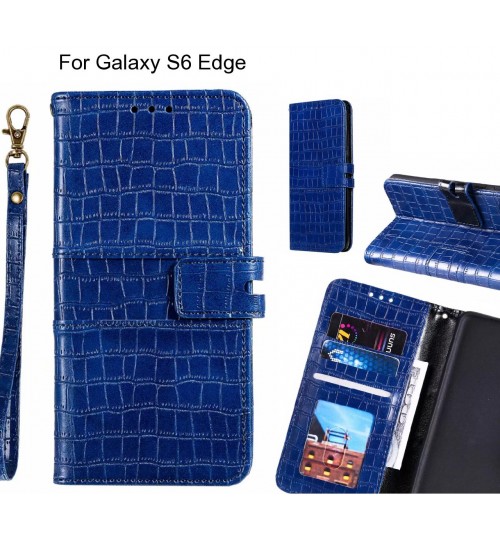 Galaxy S6 Edge Case Croco Wallet Leather Case - Blue