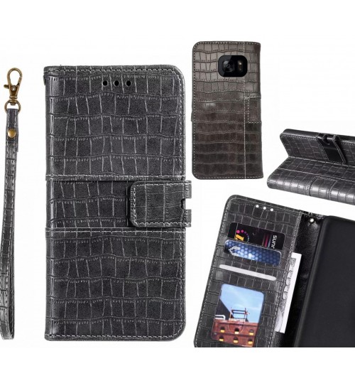 Galaxy S7 Edge Case Croco Wallet Leather Case - Grey