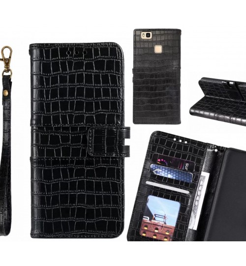 Huawei P9 Lite Case Croco Wallet Leather Case - Black