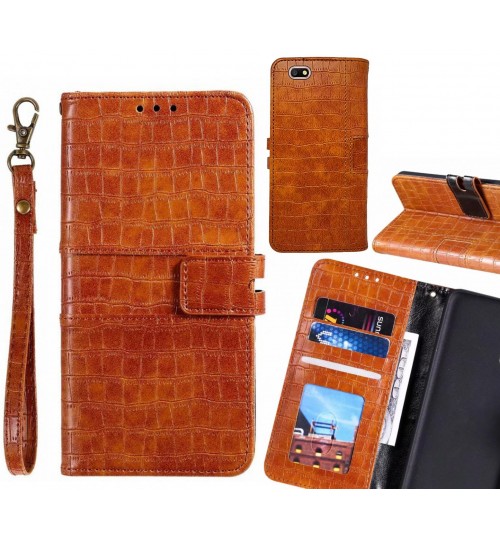 Oppo A77 Case Croco Wallet Leather Case - Brown