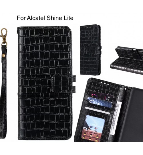 Alcatel Shine Lite Case Croco Wallet Leather Case - Black
