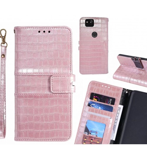 Google Pixel 2 Case Croco Wallet Leather Case - Pink