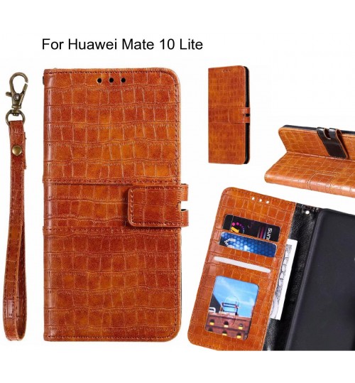 Huawei Mate 10 Lite Case Croco Wallet Leather Case - Brown