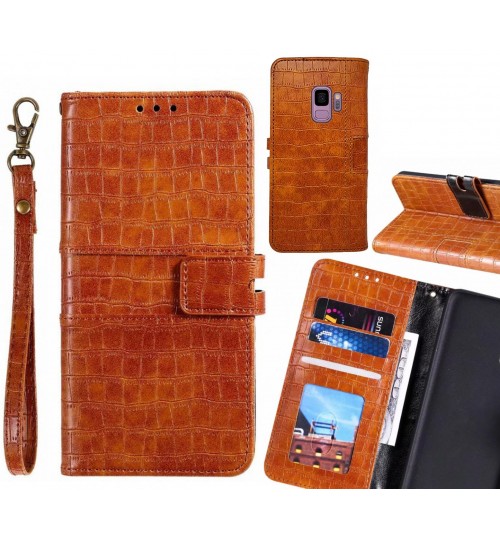 Galaxy S9 Case Croco Wallet Leather Case - Brown