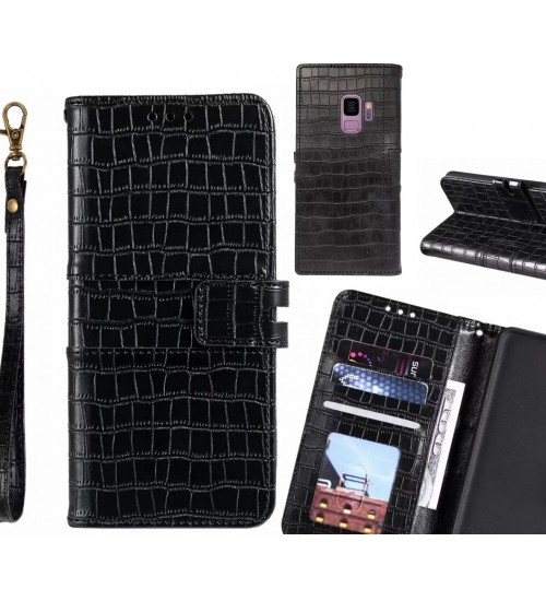 Galaxy S9 Case Croco Wallet Leather Case - Black