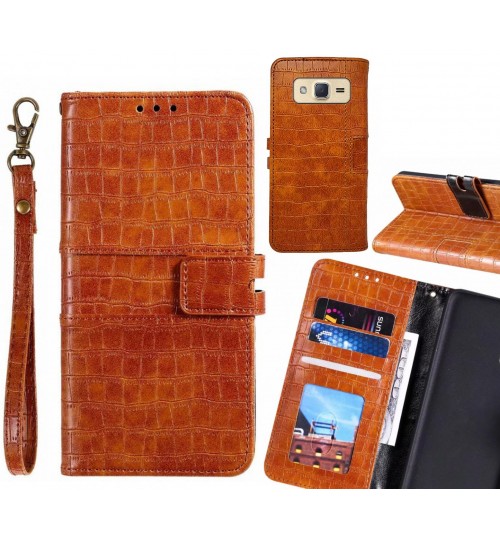 Galaxy J2 Case Croco Wallet Leather Case - Brown