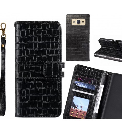 Galaxy J2 Case Croco Wallet Leather Case - Black