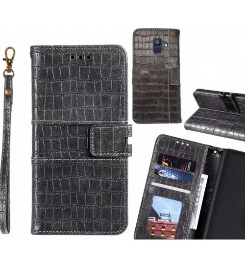 Galaxy A6 2018 Case Croco Wallet Leather Case - Grey