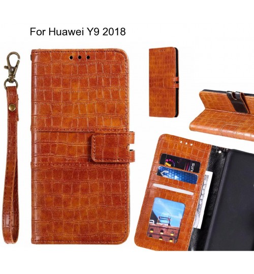 Huawei Y9 2018 Case Croco Wallet Leather Case - Brown